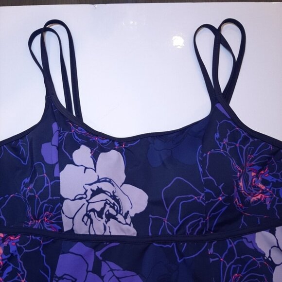 Beach Belle Floral Swimdress Babydoll Double Strap Tank One Piece Swimsuit - Picture 6 of 12